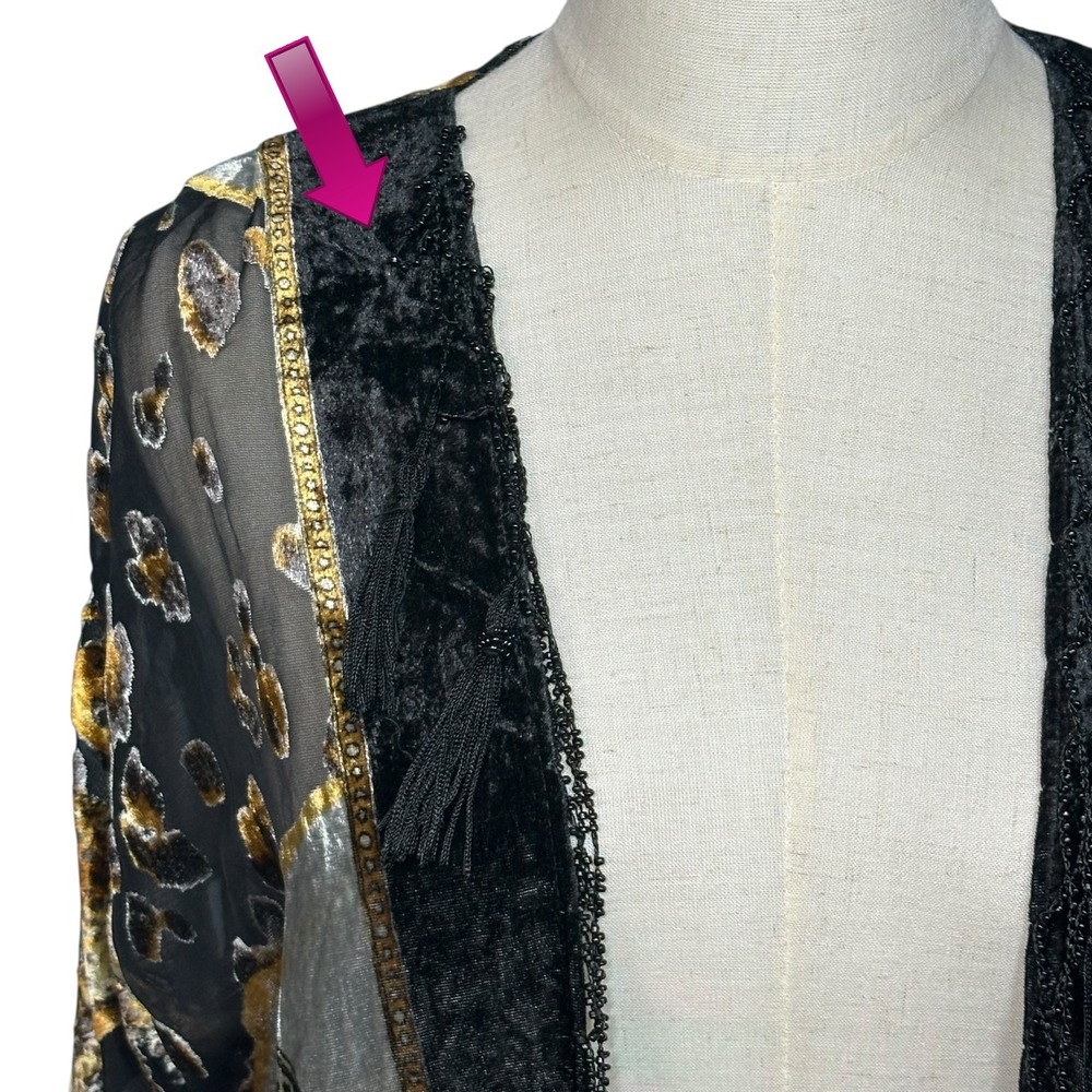 Jayley‎ Silk Blend Velvet Fringe Kimono Boho Festival Celestial Whimsigoth S-L - Picture 7 of 15